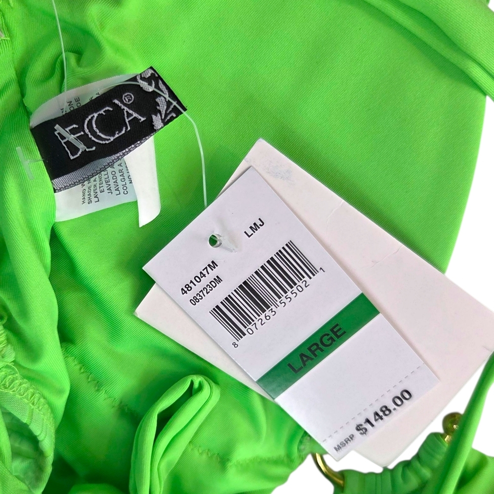 Becca Ariyah Cutout Plunge One Piece Swimsuit NEW Womens Large Neon Green Gold - Picture 4 of 11